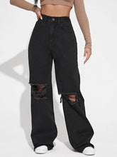 High Waist Ripped Frayed Wide Leg Jeans